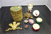 LOT: PILL BOXES, BUDDAH, METAL TURTLE, ONYX ROUND