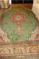 HAND KNOTTED, WOOL, ORIENTAL RUG GREEN AND RED -