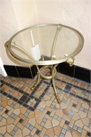 GLASS AND BRASS PLANT STAND 15" DIAMETER TOP