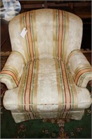 PAIR ARM CHAIRS STRIPED UPHOLSTERY - CASTERS