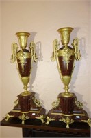 PAIR FRENCH GOLD-DORE BRONZE MOUNTED URNS 21"