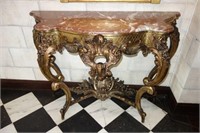 ANTIQUE EUROPEAN CARVED CONSOLE TABLE ROUGE