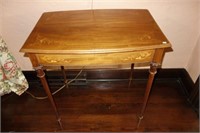 FRENCH STYLE SIDE TABLE INLAID TOP AND SKIRTS -