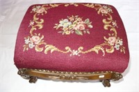 NEEDLE POINT, FRENCH STYLE FOOT STOOL 12" W X 15"