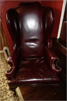 LEATHER, QUEEN ANNE STYLE, WING BACK CHAIR NAIL