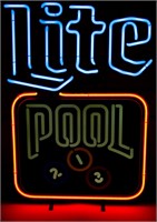 Neon Advertising Sign: Miller Lite Pool