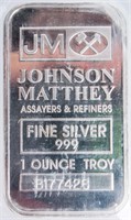 Coin JM 1 Troy Oz. .999 Silver Bar
