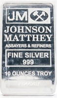 Coin Johnson Matthey 10 Troy Oz .999 Silver Bar