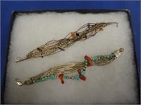 TWO STERLING SILVER NATIVE AMERICAN STYLE MULTI