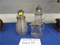 FOUR VINTAGE GLASS SYRUP DISPENSERS RIBBED GLASS