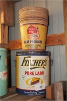 Tins - Fischer lard tin & Farmer Peet's Buckets