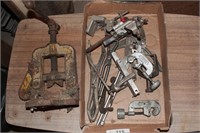 Pipe vise, pipe cutters, flaring tools