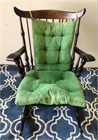 66-DARK WOOD ROCKING CHAIR (GREEN CUSHION)