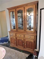 Oak China Cabinet - Decorative Glass Doors
