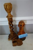 3 PC. HANDCRAFTED WOOD ITEMS: CANDLESTICK FROM