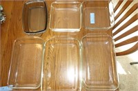 6 PC. GLASS CASSEROLES: PYREX, FIREKING, ETC.