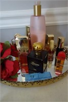 MIRRORED TRAY W/ASSORTMENT OF PERFUMES & LOTION: