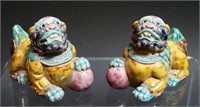 Pair of Sancai Glazed Pottery Fu Lions