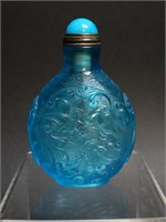 Chinese Translucent Blue Peking Glass Snuff Bottle