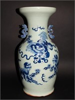 Chinese 19c. Celadon B&W Vase