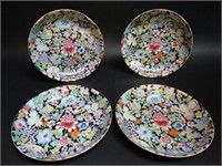 Set of 4 Chinese 19c. Famille Rose / Noir Plates