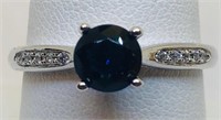 STERLING SILVER CZ RING WITH BLUE STONE