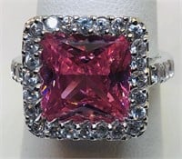 STERLING SILVER CZ RING WITH PINK STONE