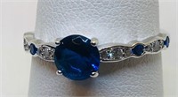 STERLING SILVER CZ RING WITH BLUE STONE
