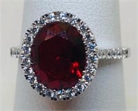 STERLING SILVER CZ RING WITH RED STONE