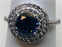 STERLING SILVER CZ RING WITH BLUE STONE