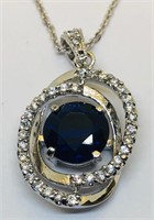 STERLING SILVER CZ PENDANT WITH BLUE STONE