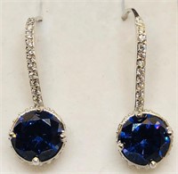 STERLING SILVER CZ WITH BLUE STONE EARRINGS