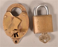 2-Brass Stamped PRR Locks w/ Keys