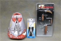 WINCHESTER 4PC KNIFE SET AND TWO SS MULTI TOOLS