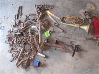 Brass Tuba Horn, Horse Bits, Wrenches, Barn Augers
