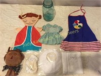 Doll clothes, bonnet and more
