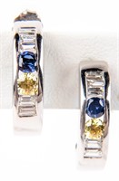 Jewelry 14k White Gold Diamond & Sapphire Earrings