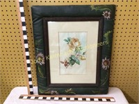 Yellow rose watercolor in oil cloth frame
