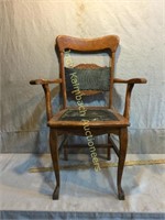 Solid Wood Dining Arm Chair w/ leather seat
