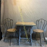 Retro Typing Table w/ wood top & Iron Chairs