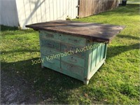 Antique Green Paint Multi-Drawer Work Table