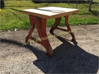 Industrial Cast Iron Base Maple Top End Table