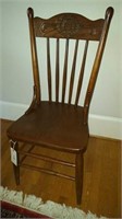 Hand Carved Oak Straight Chair