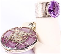 Jewelry Sterling Silver Amethyst Ring & Pendant
