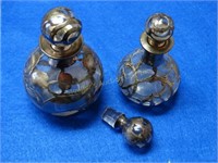 2 Ornate Sterling Covered Glass Perfume Bottles,