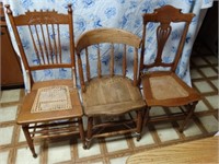 3 Chairs, One with damaged cane