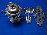 3 Silver Plate Soup Spoons, Trivet, Silver Plate
