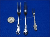 3 Hors D'oeuvres Forks, 2 are Sterling