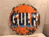36" Double Sided Porcelain GULF oil sign