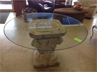 Faux Stone Pedestal Table w/ glass top